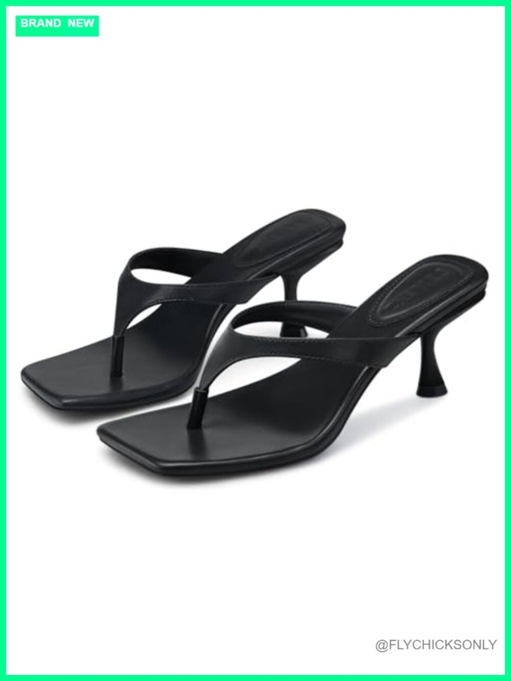Women's Kitten Heel Flip Flop Sandals Square Toe 2.5 Inch Faux Leather